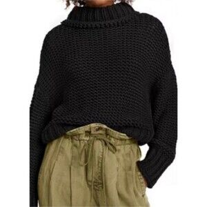 Free People My Only Sunshine Turtleneck Sweater Chunky Knit Oversized Black L